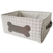 Wholesale - Rect Pet Bin Ivory Linen Grid AOP Corduroy Bone Patch C/P 12, UPC: 195010043977